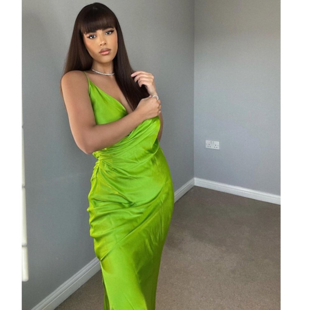 Zara Greenish Satin Effect Slip Midi Dress Sz M NWT - Picture 13 of 14
